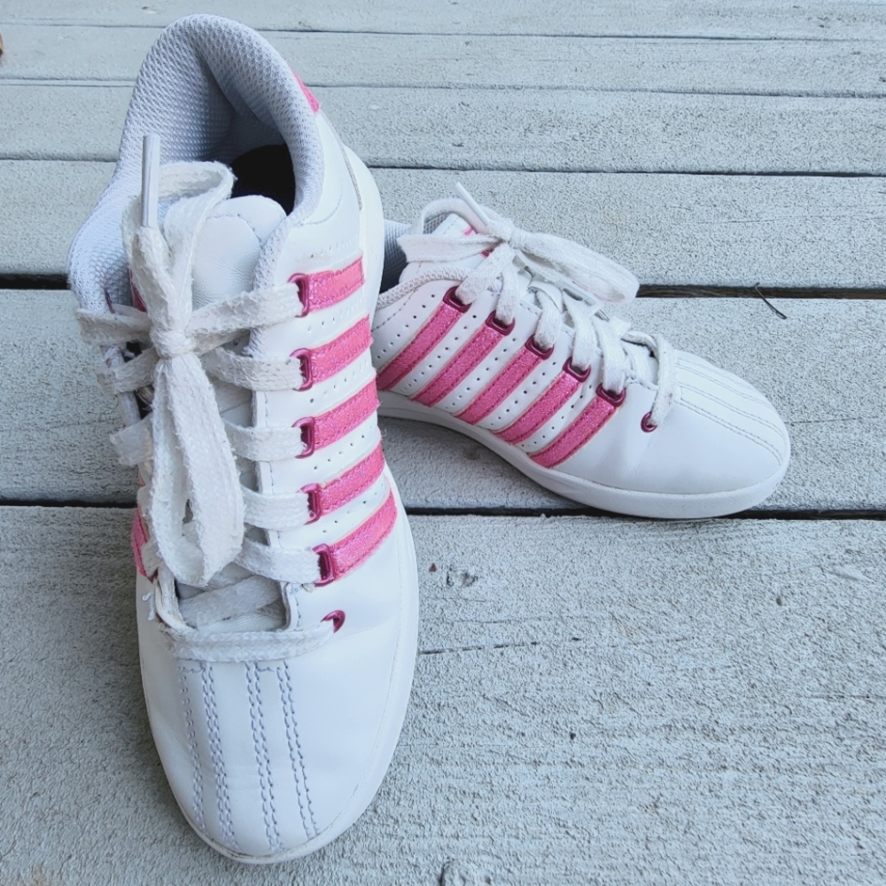 KSwiss white and hot pink glitter stripes  size 1.5y
